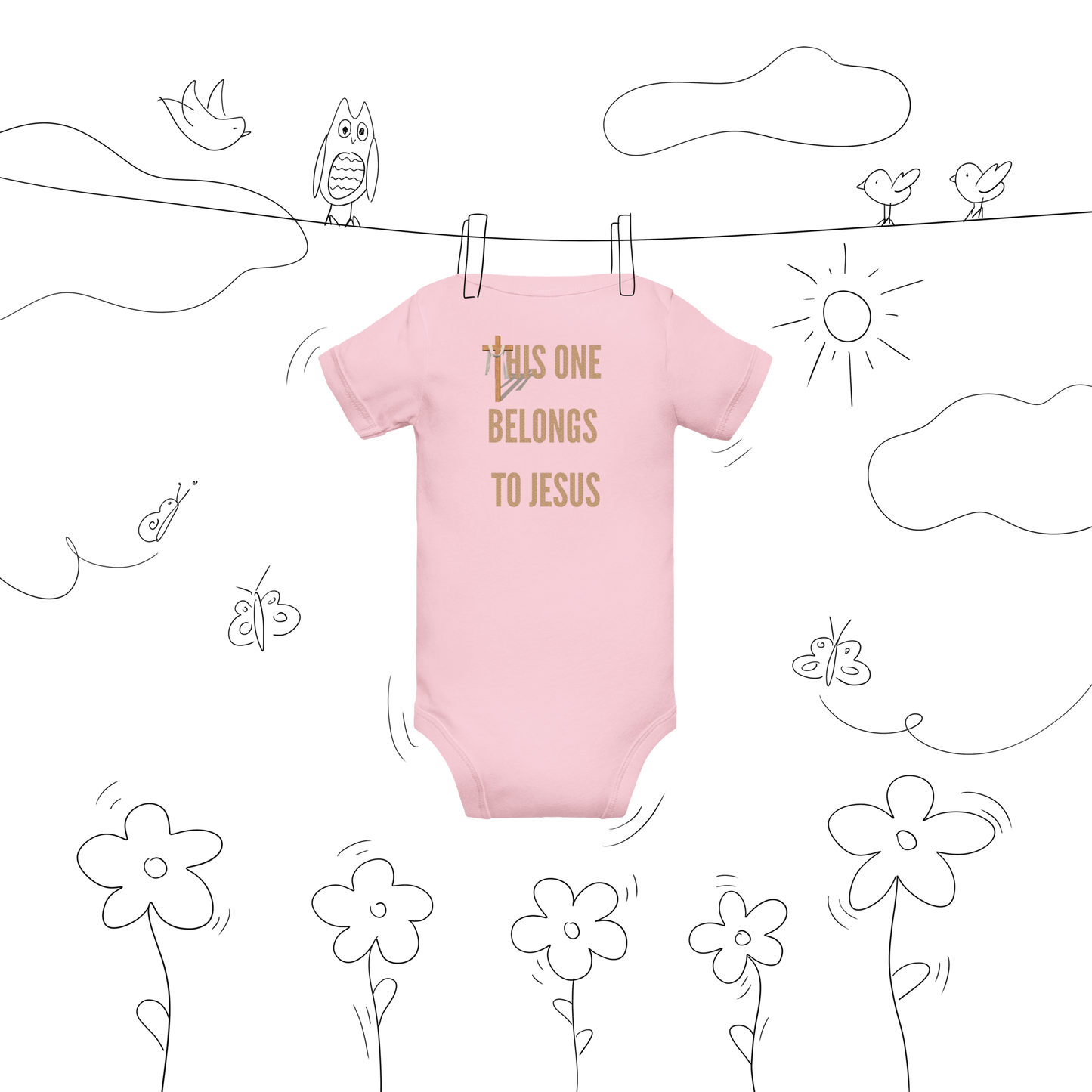 THIS ONE BELONGS TO JESUS Embroidered Baby short sleeve one piece