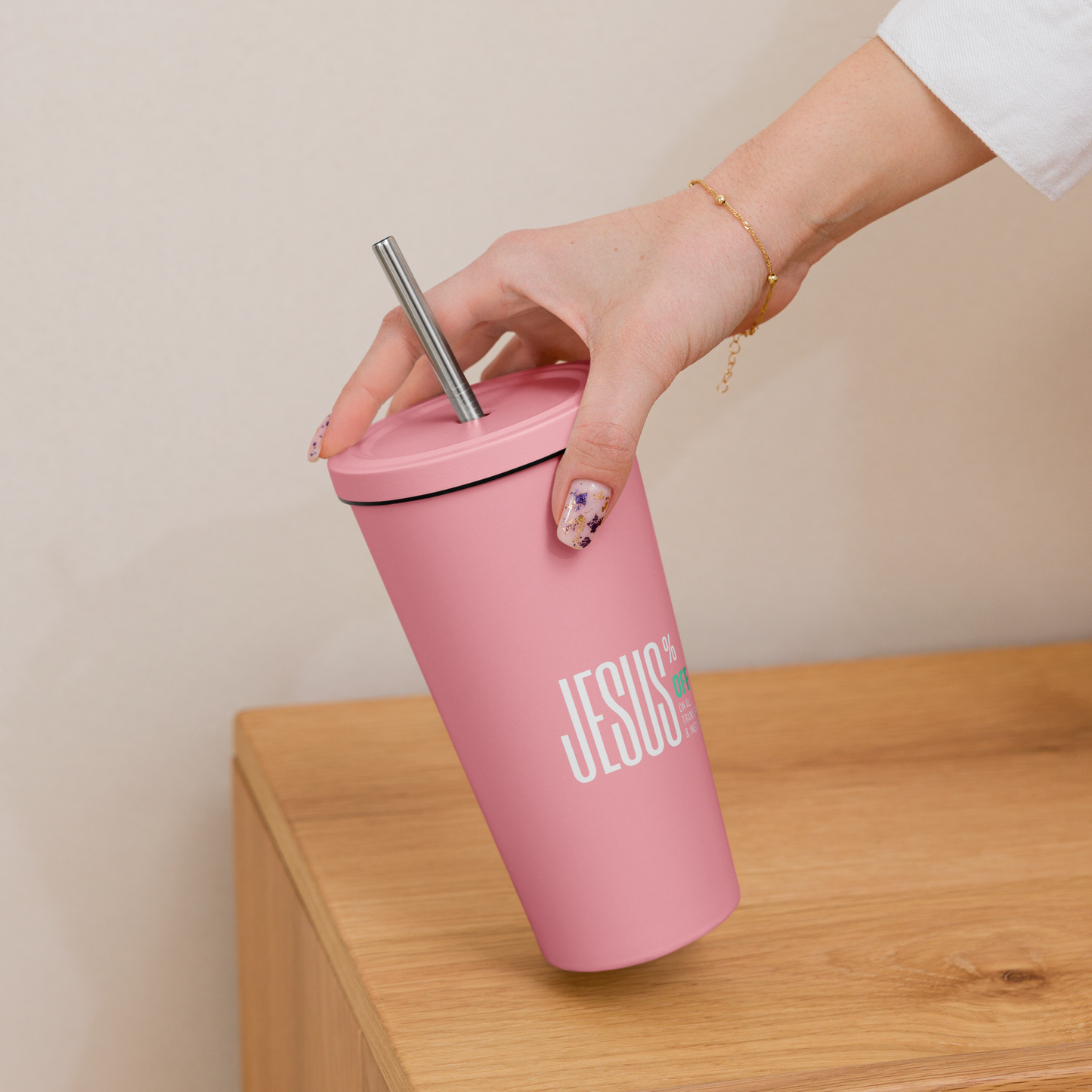 SUFFICIENT GRACE Insulated tumbler with a straw