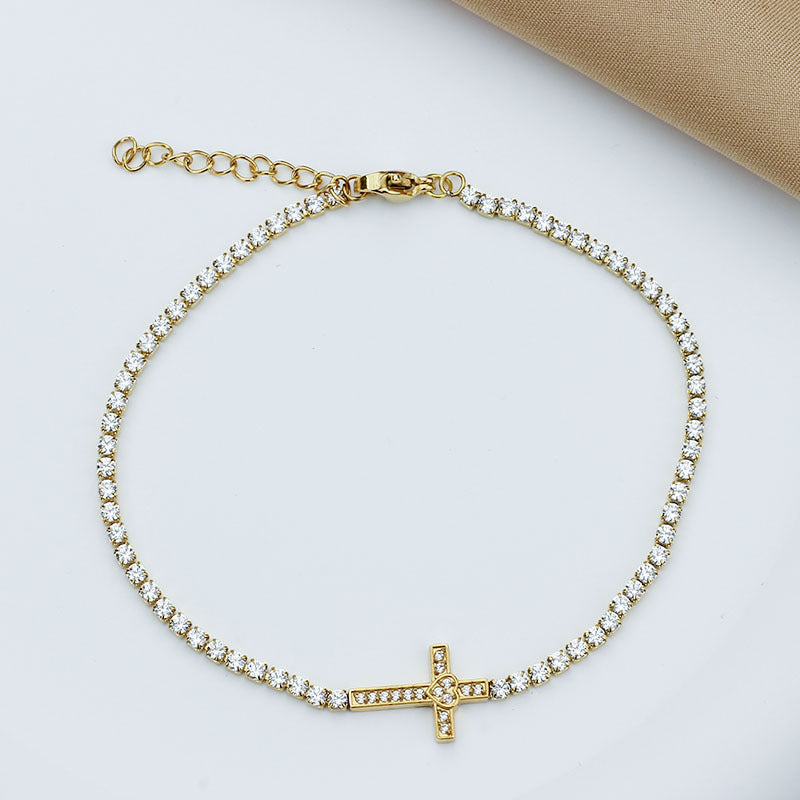 Diamond Encrusted Zircon Cross Bracelet