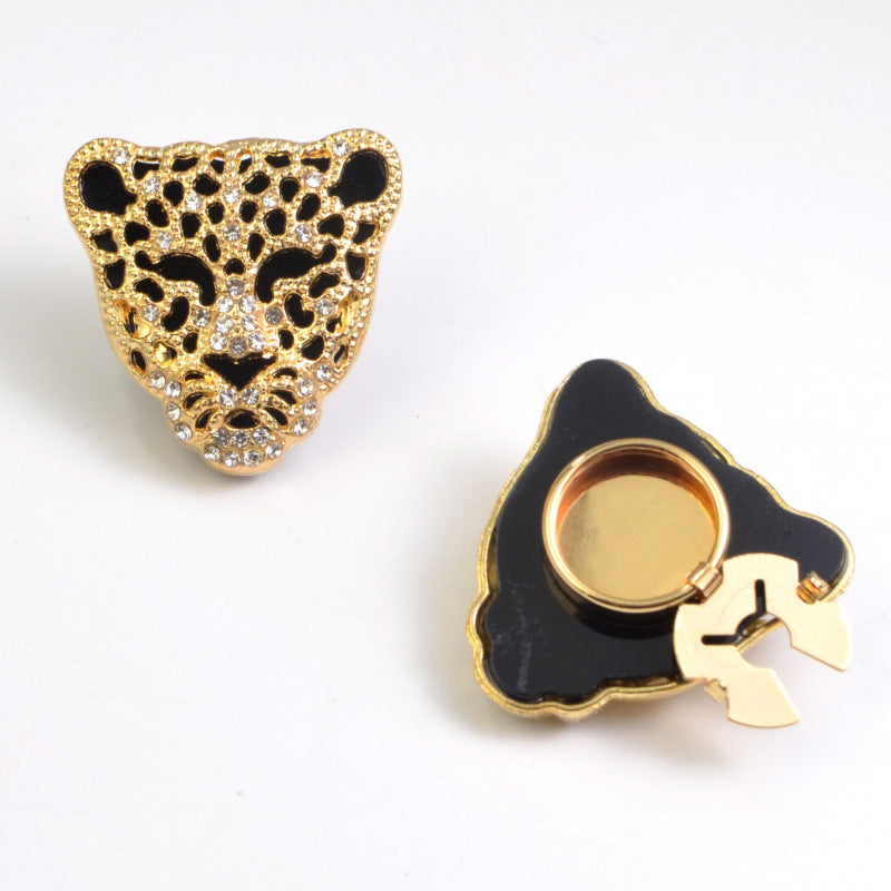 Leopard Head Rhinestone Button Covers for Shirt Cuff