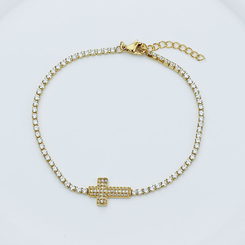 Diamond Encrusted Zircon Cross Bracelet