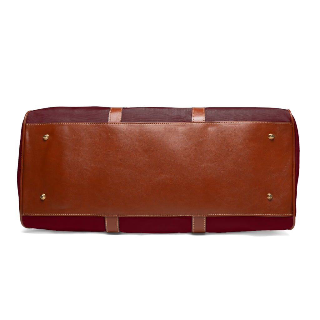 Waterproof Travel Bag — Burgundy Weekender Duffle with Leather Trim