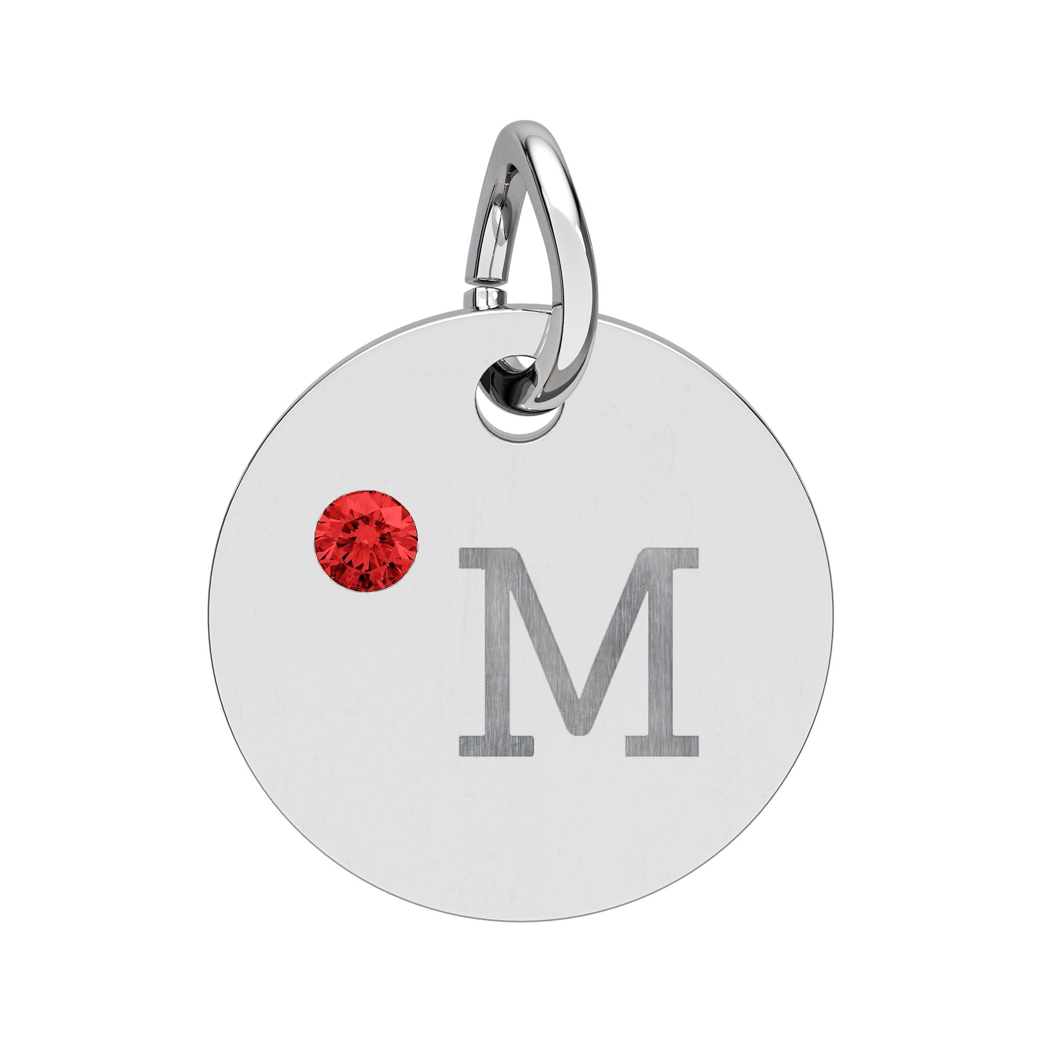 Engraved Birthstone Circle Charm — "M" Pendant