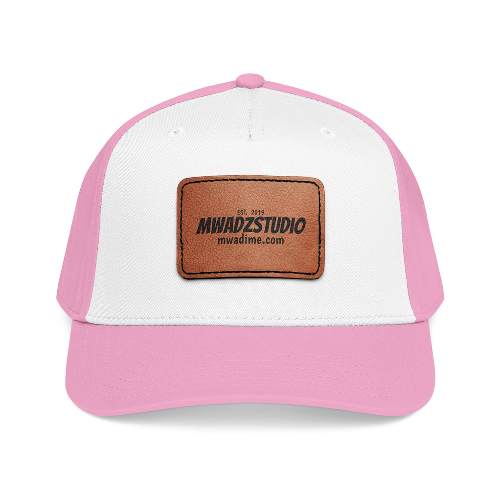 Leather Patch Baseball Cap — Mid Profile Trucker Hat with Rectangular Leather Logo
