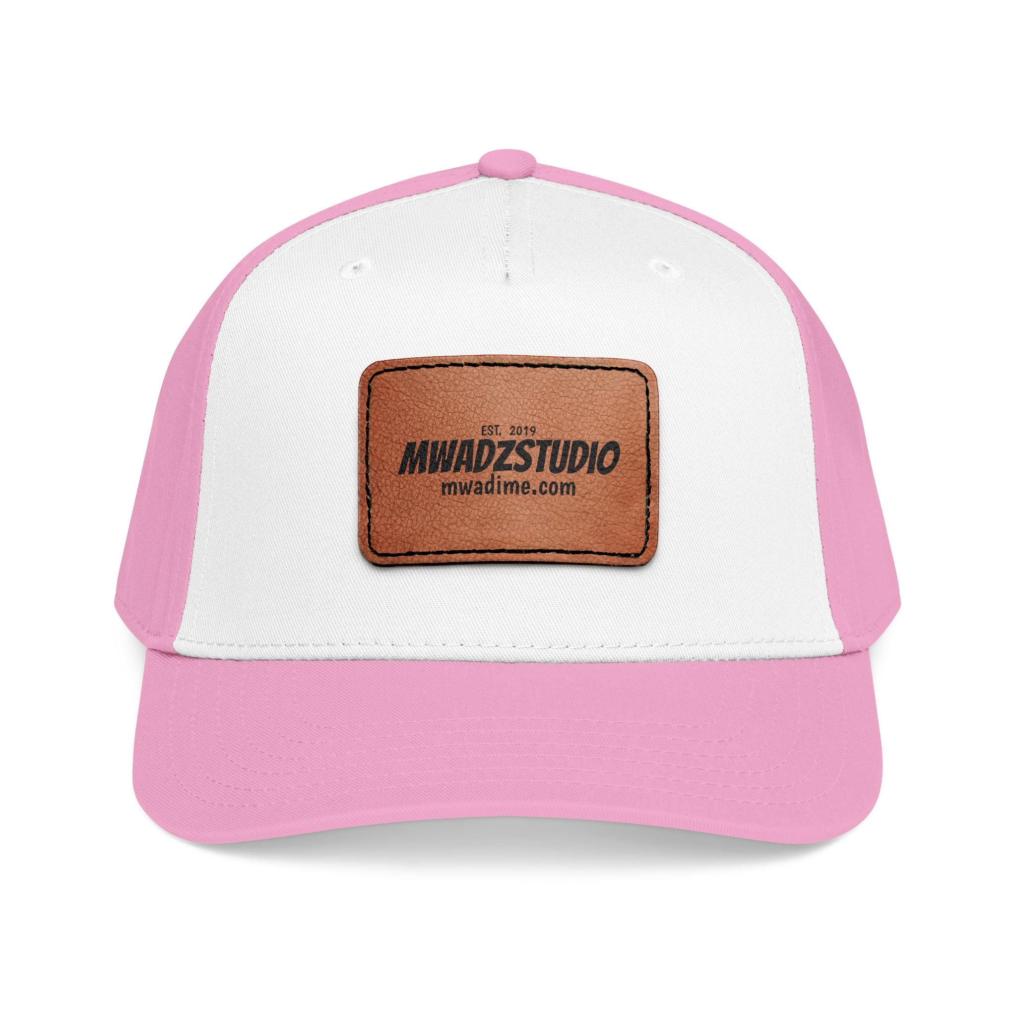 Leather Patch Baseball Cap — Mid Profile Trucker Hat with Rectangular Leather Logo