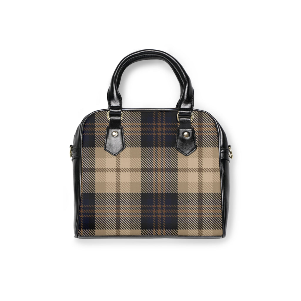 Plaid Shoulder Handbag — Classic Beige & Navy Tote Purse