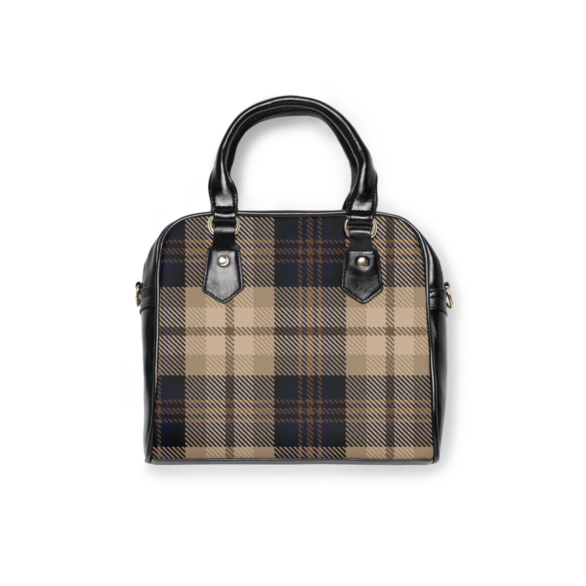 Plaid Shoulder Handbag — Classic Beige & Navy Tote Purse