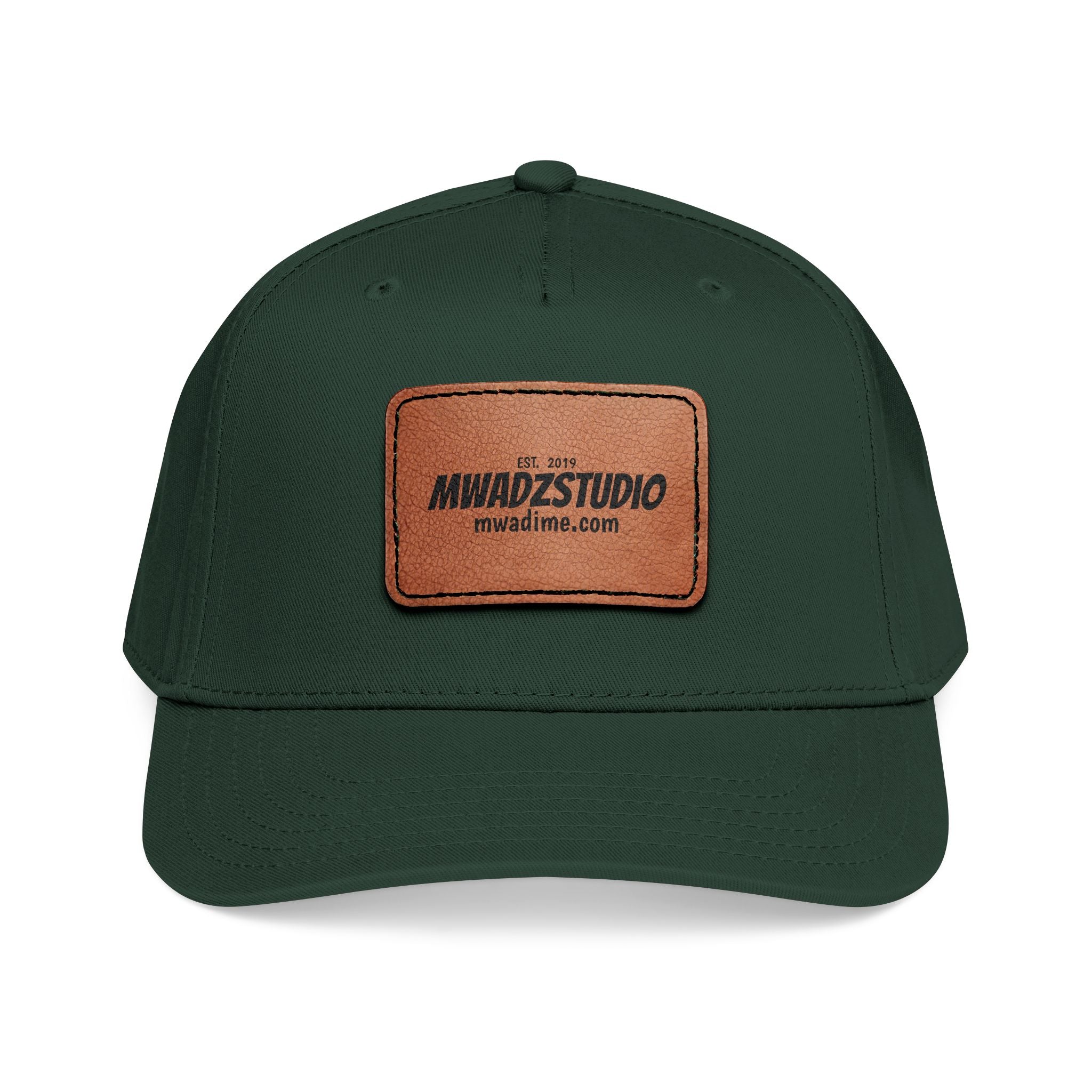 Leather Patch Baseball Cap — Mid Profile Trucker Hat with Rectangular Leather Logo