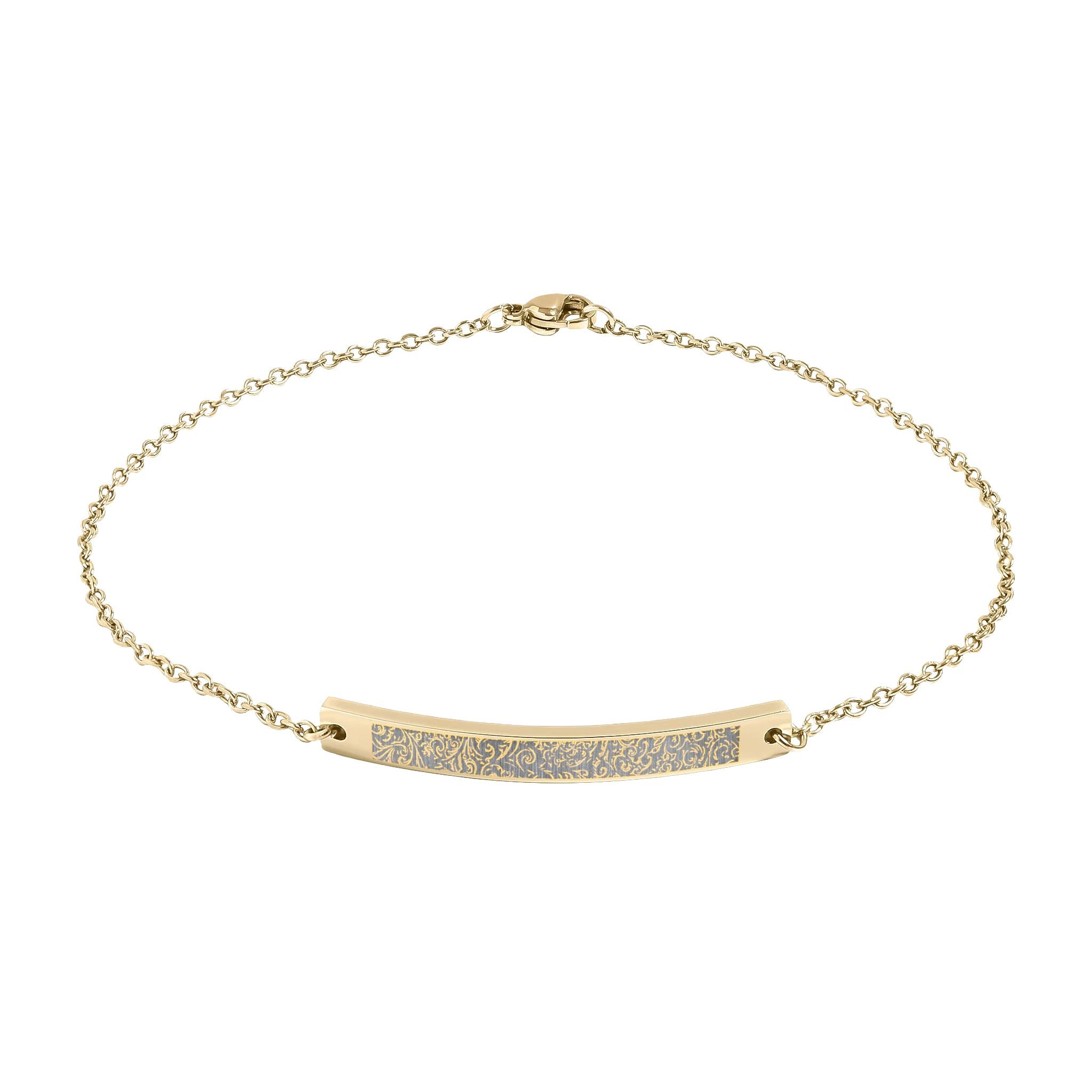 Vintage Floral Engraved Curved Bar Anklet —  Minimalist Gold or Rose Gold Anklet
