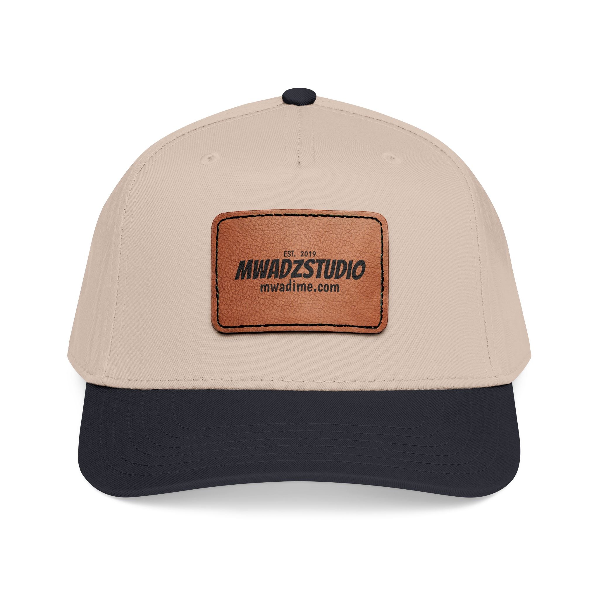 Leather Patch Baseball Cap — Mid Profile Trucker Hat with Rectangular Leather Logo