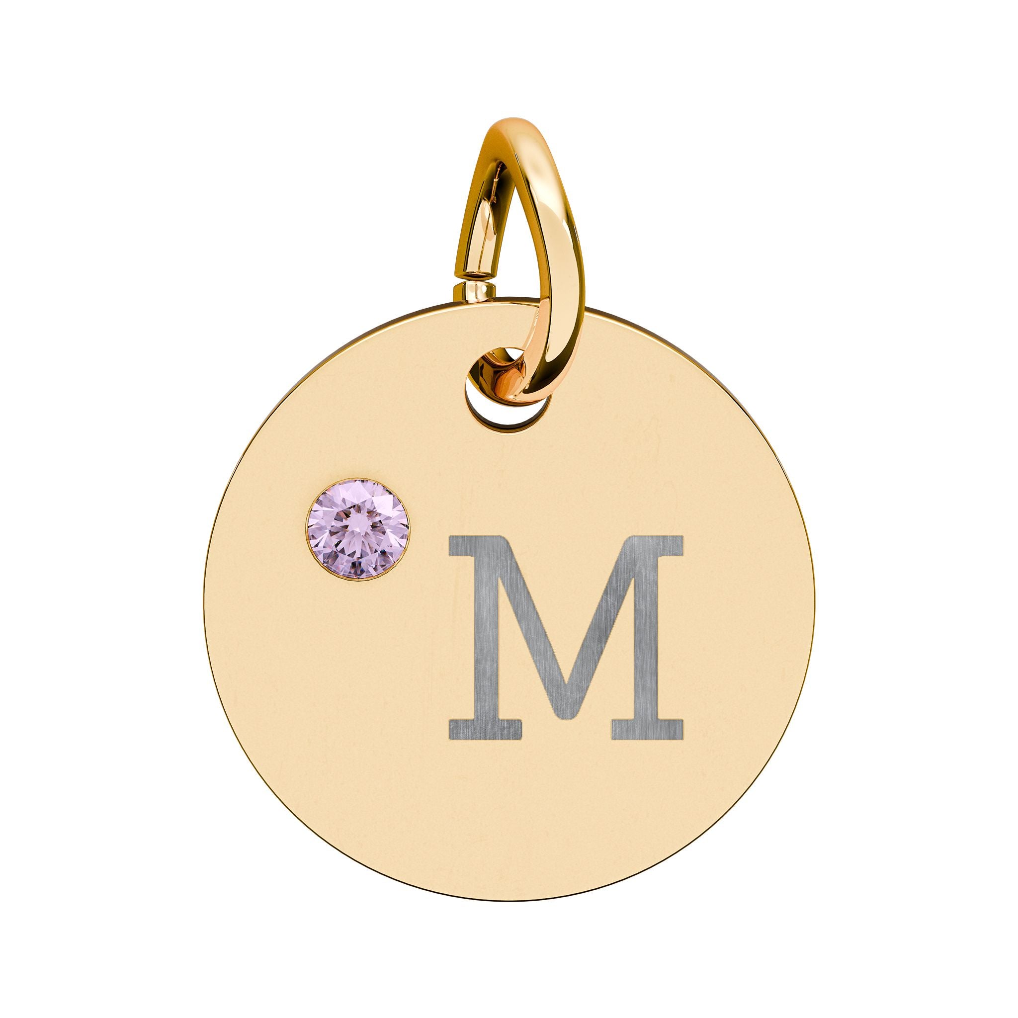 Engraved Birthstone Circle Charm — "M" Pendant