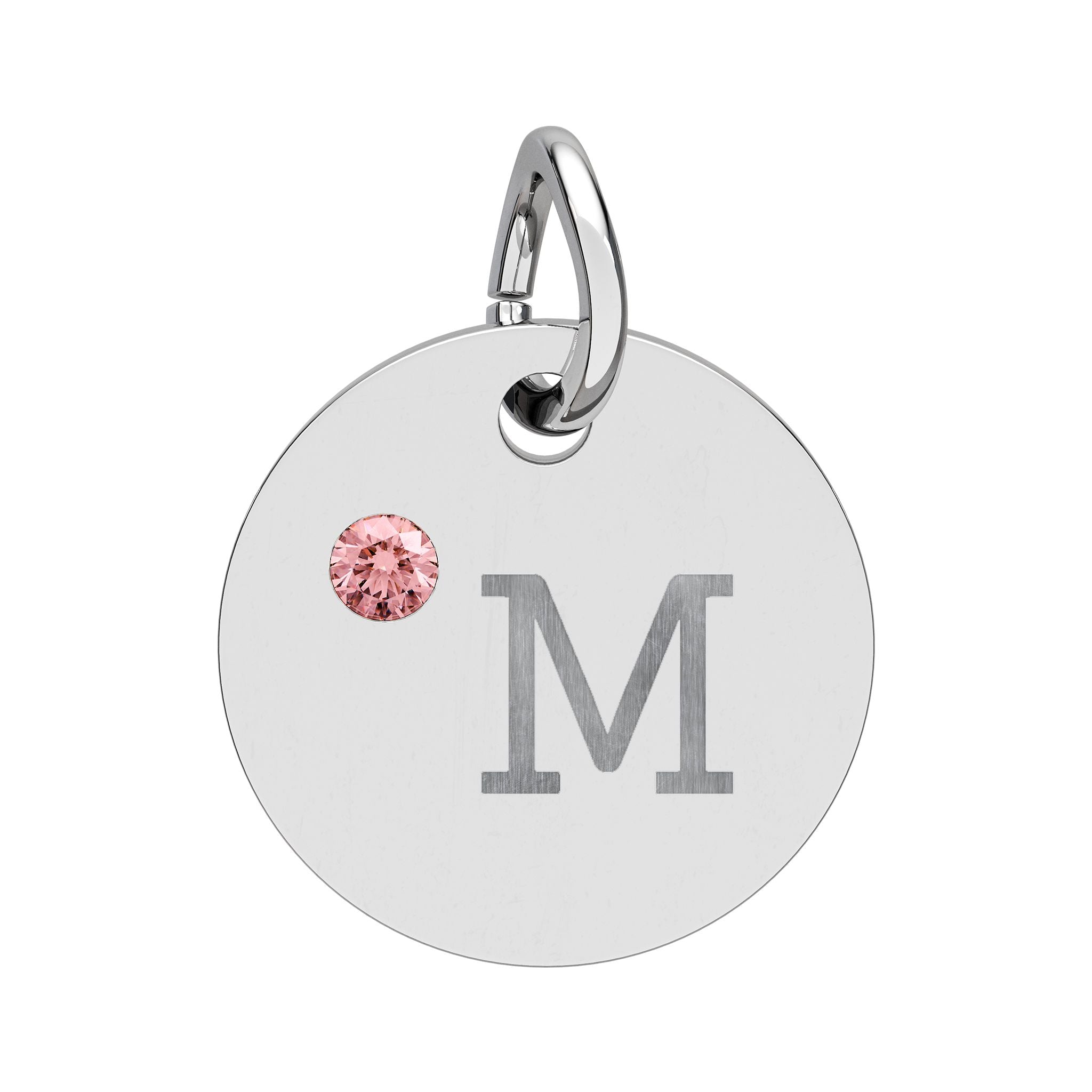 Engraved Birthstone Circle Charm — "M" Pendant