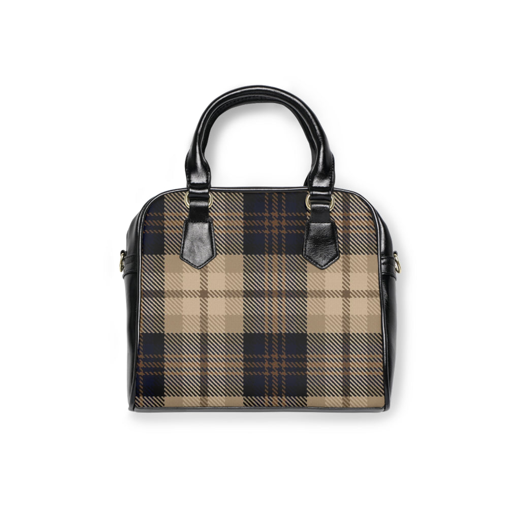 Plaid Shoulder Handbag — Classic Beige & Navy Tote Purse