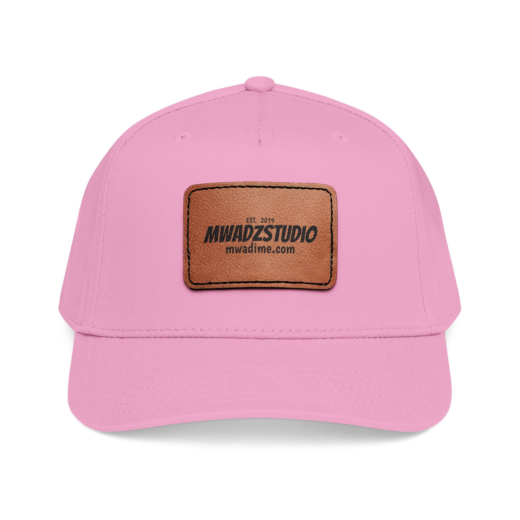 Leather Patch Baseball Cap — Mid Profile Trucker Hat with Rectangular Leather Logo