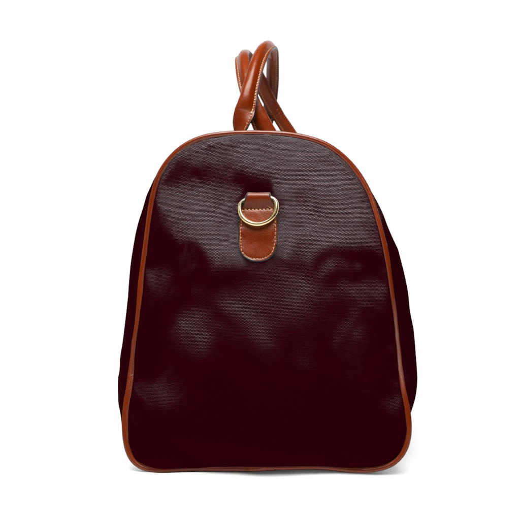 Burgundy Travel Duffel Bag – Waterproof Weekender with Leather Handles (Mwadime Logo)