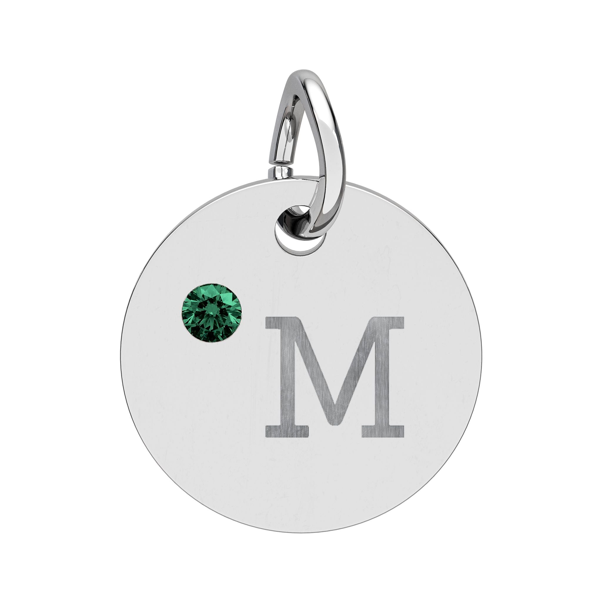 Engraved Birthstone Circle Charm — "M" Pendant