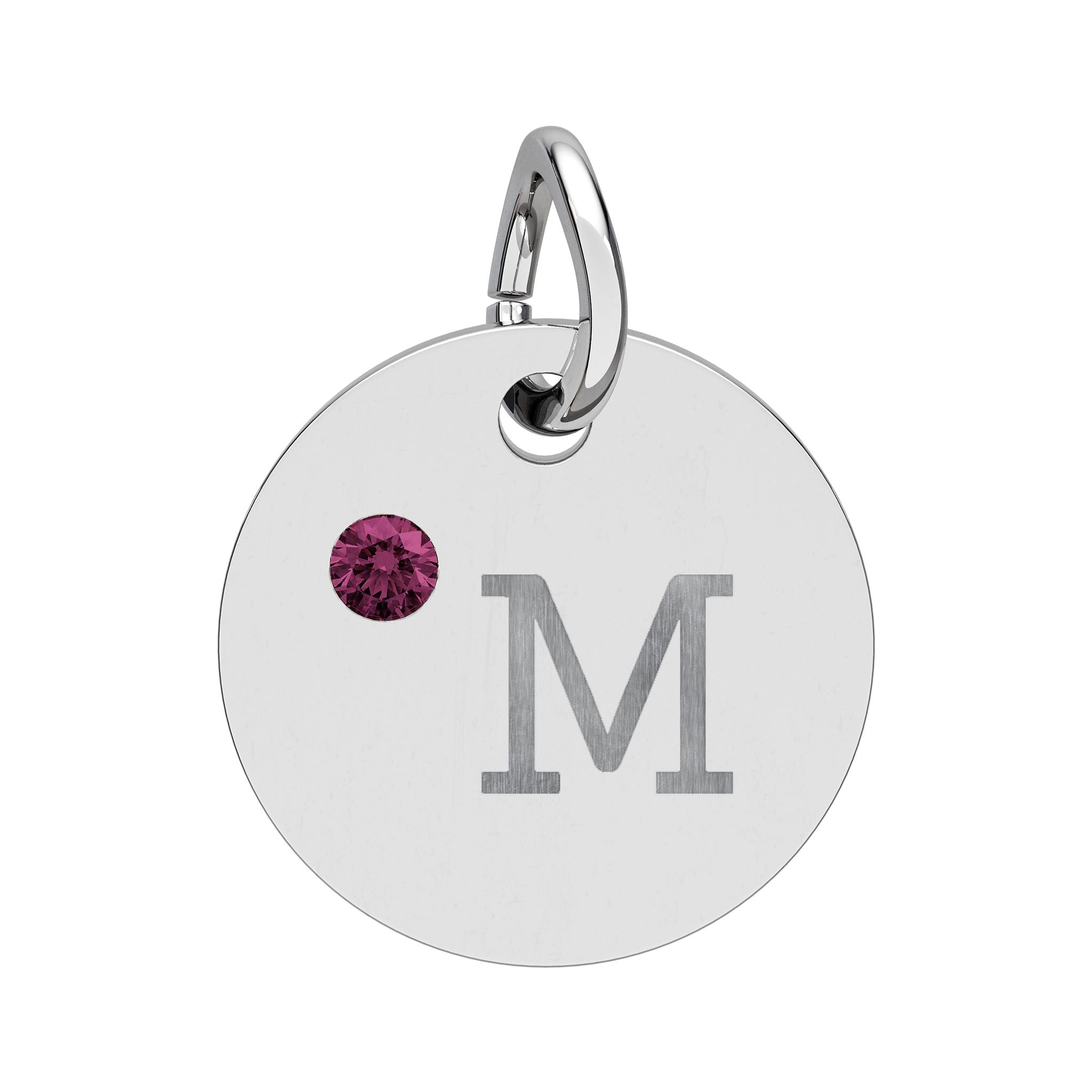 Engraved Birthstone Circle Charm — "M" Pendant