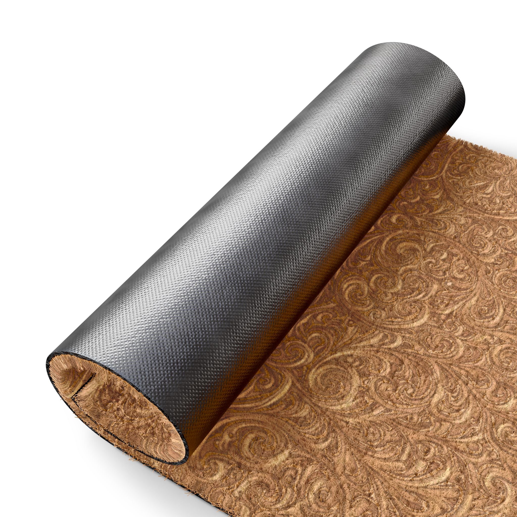 Floral Coir Scrollwork Doormat — Durable Natural-Fiber Welcome Mat