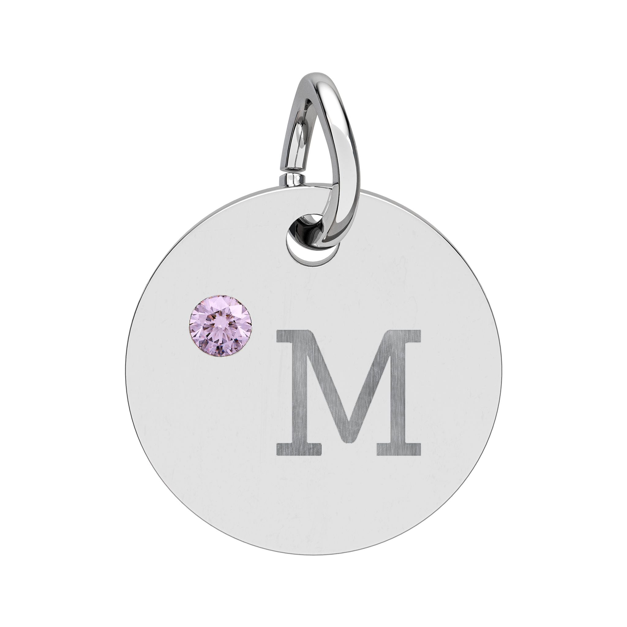 Engraved Birthstone Circle Charm — "M" Pendant