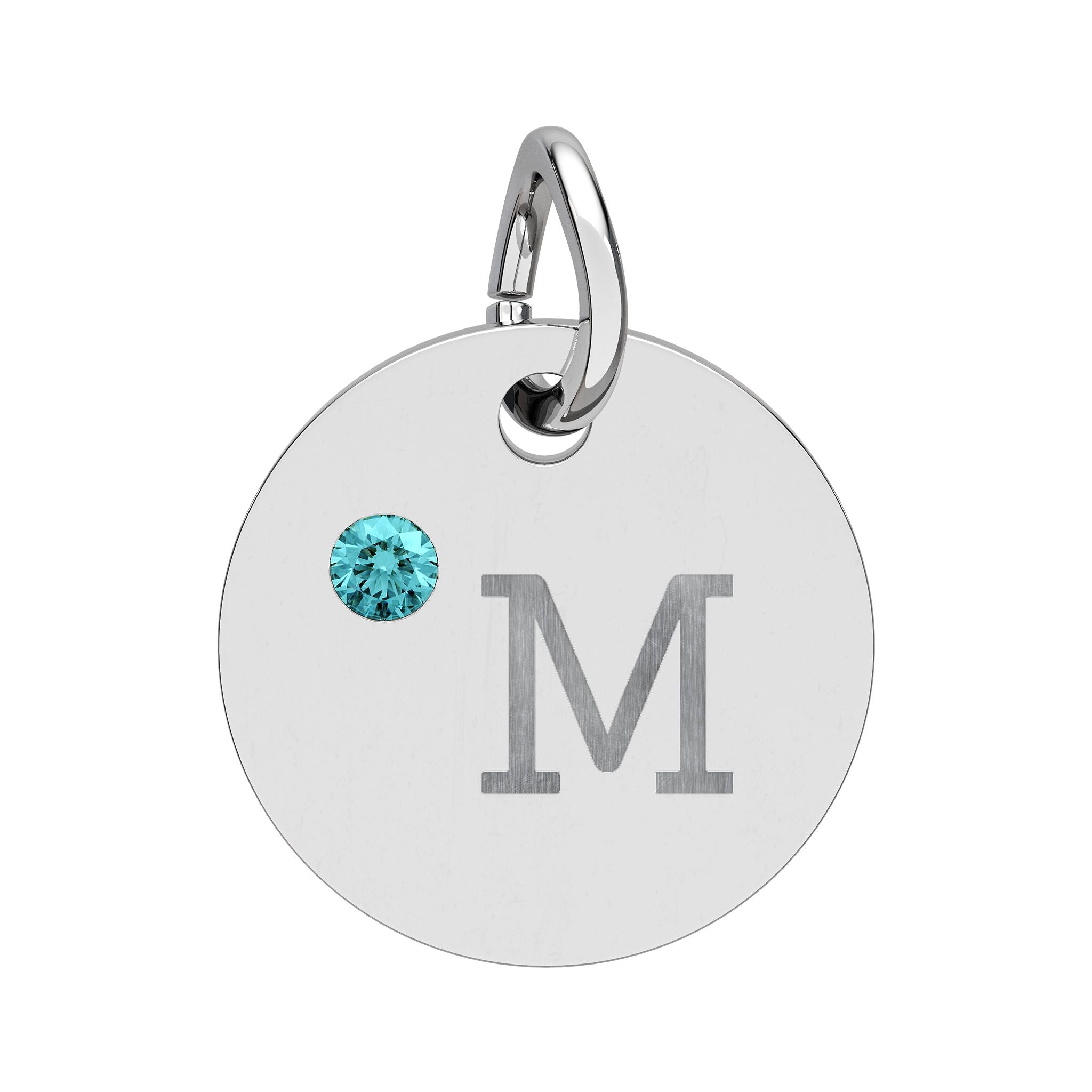 Engraved Birthstone Circle Charm — "M" Pendant