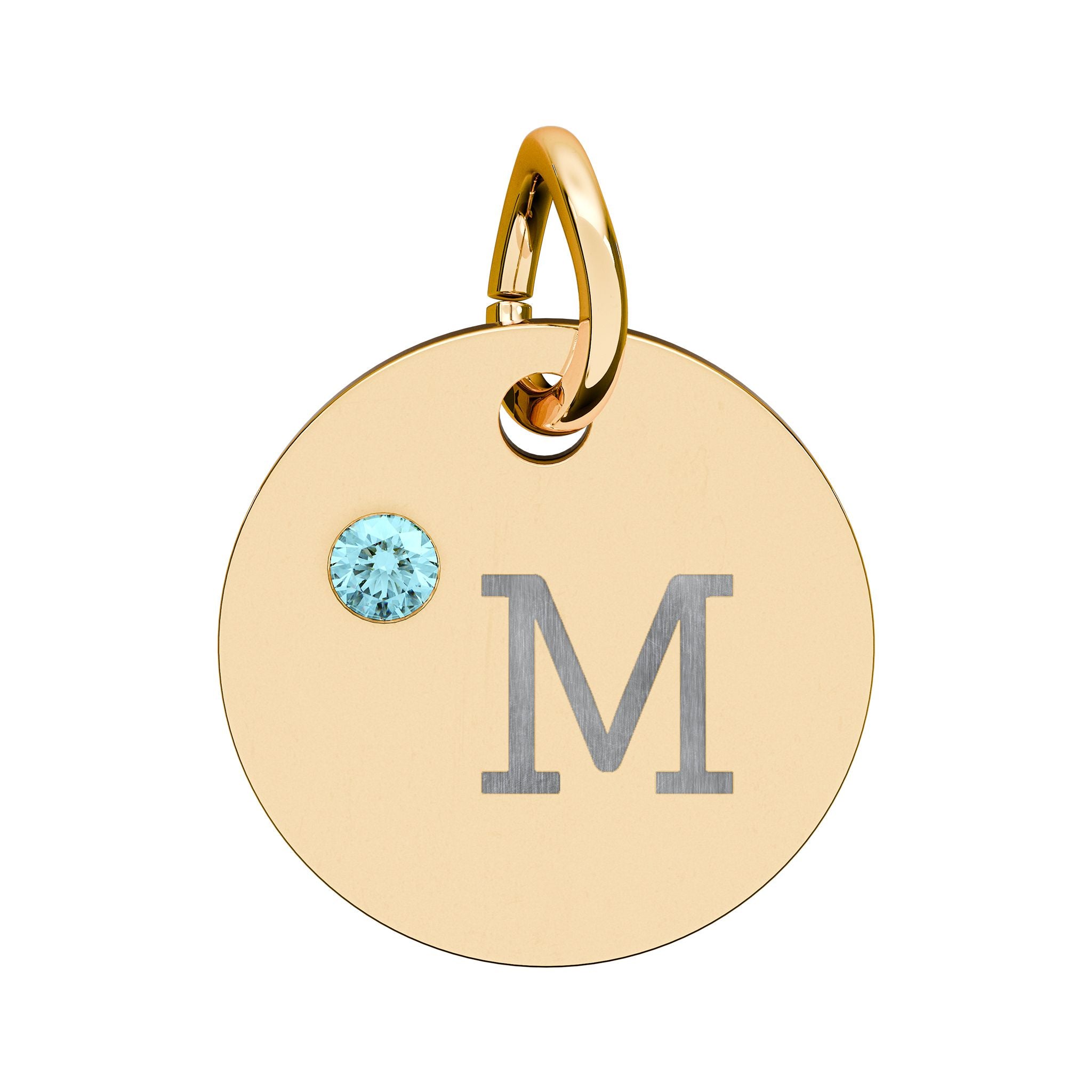 Engraved Birthstone Circle Charm — "M" Pendant