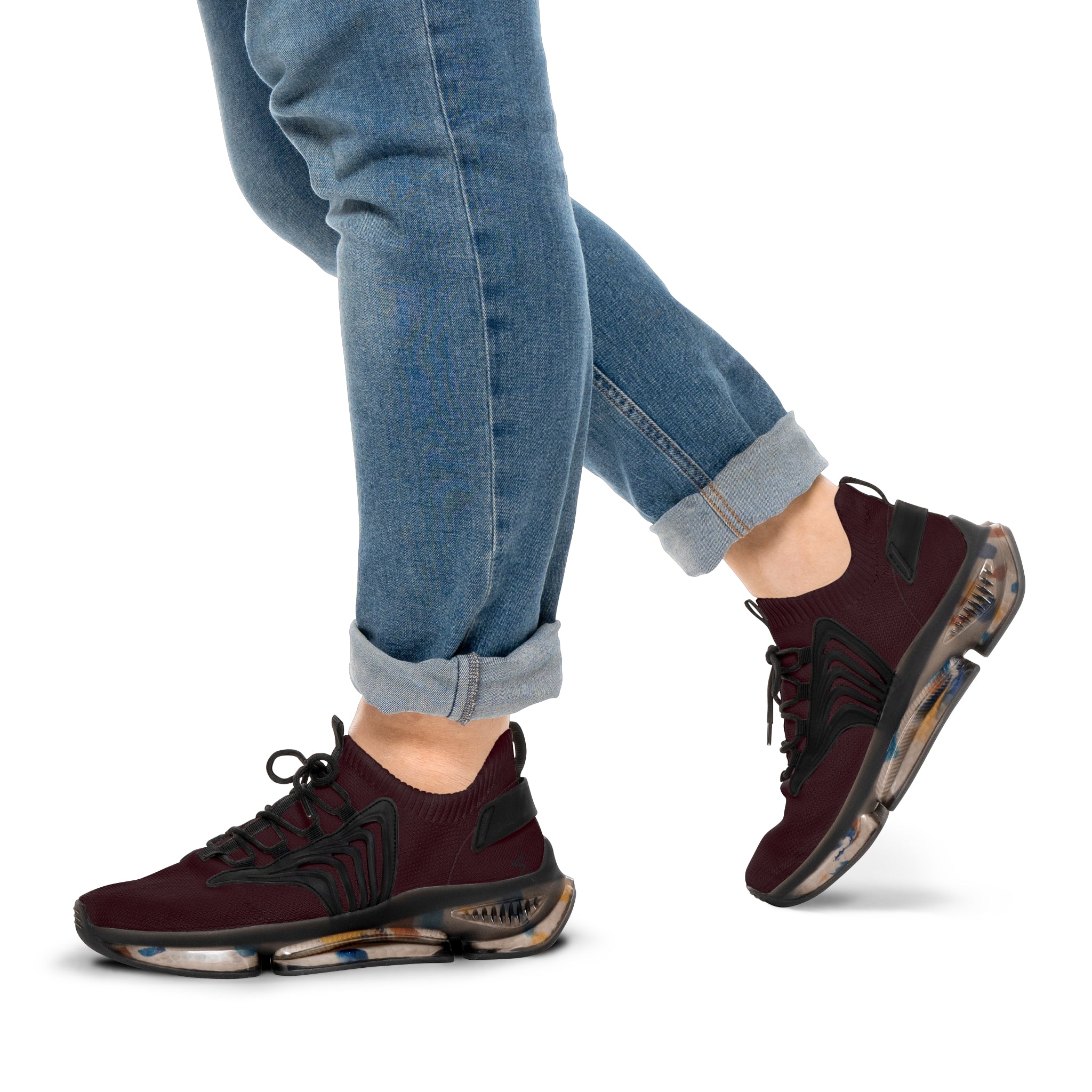 Men's Burgundy Mesh Sneakers — Lightweight Breathable Athletic Shoes