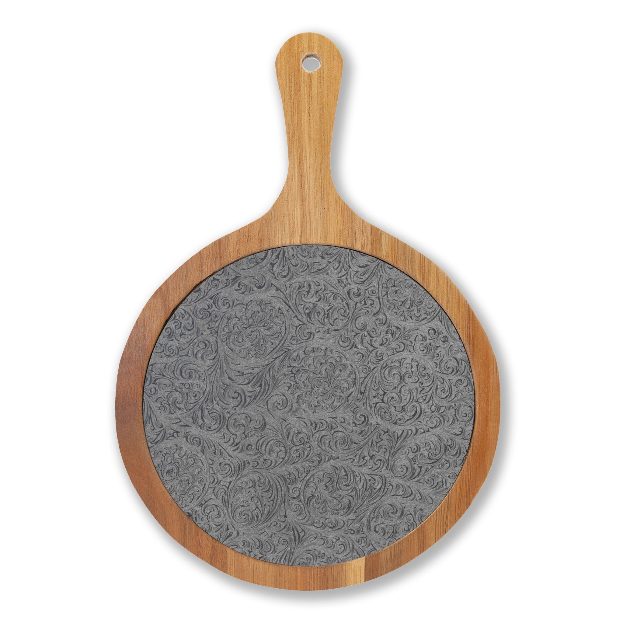 Floral Engraved Acacia Charcuterie Board with Slate Insert & Cheese Knives