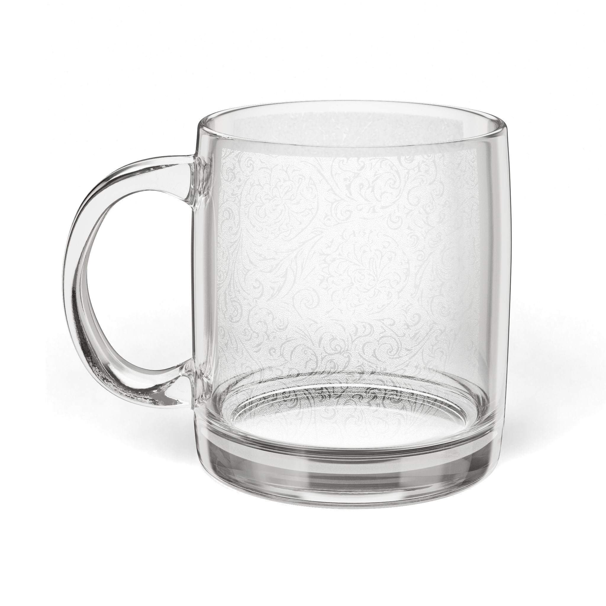 Engraved Floral Glass Coffee Mug, 12.25oz Engraved Floral