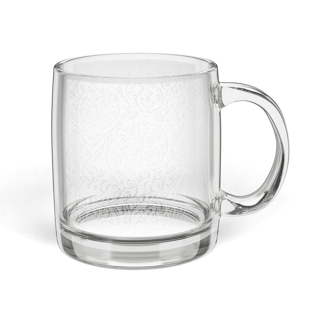 Engraved Floral Glass Coffee Mug, 12.25oz Engraved Floral