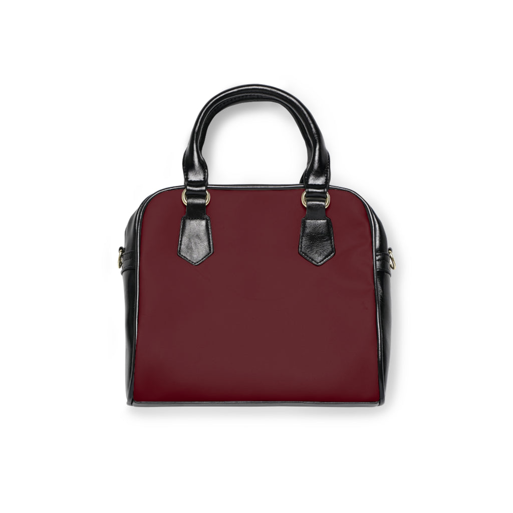 Black Cherry Maroon Leatherette Shoulder Handbag — Elegant Structured Purse for Women