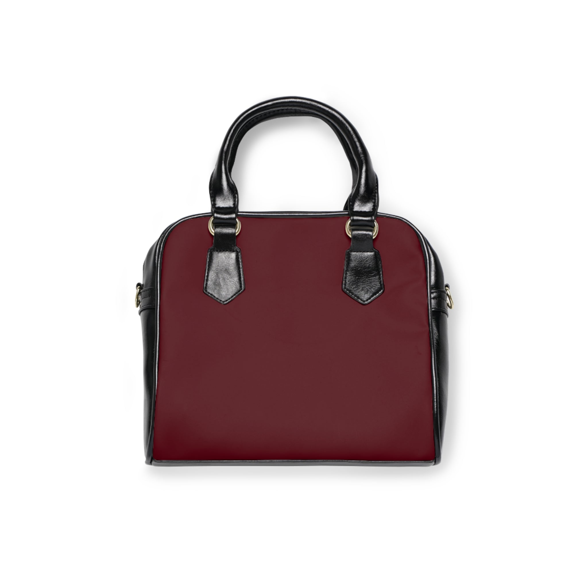 Black Cherry Maroon Leatherette Shoulder Handbag — Elegant Structured Purse for Women
