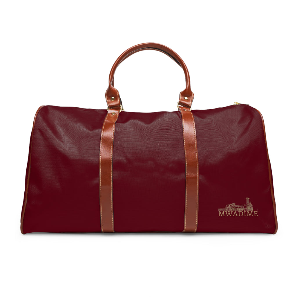 Waterproof Travel Bag — Burgundy Weekender Duffle with Leather Trim