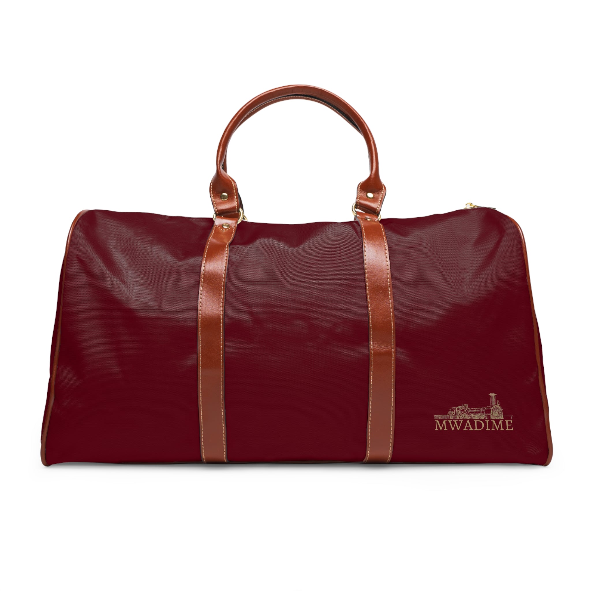 Waterproof Travel Bag — Burgundy Weekender Duffle with Leather Trim