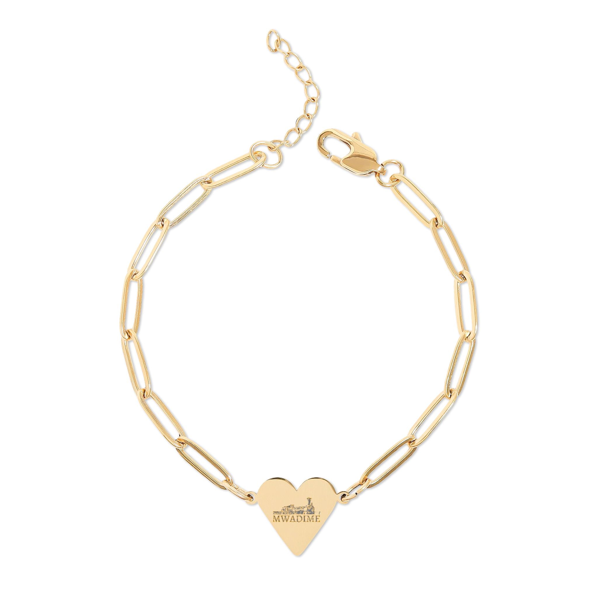 Engravable Paperclip Heart Bracelet – Personalized Rose Gold/Gold Chain Gift