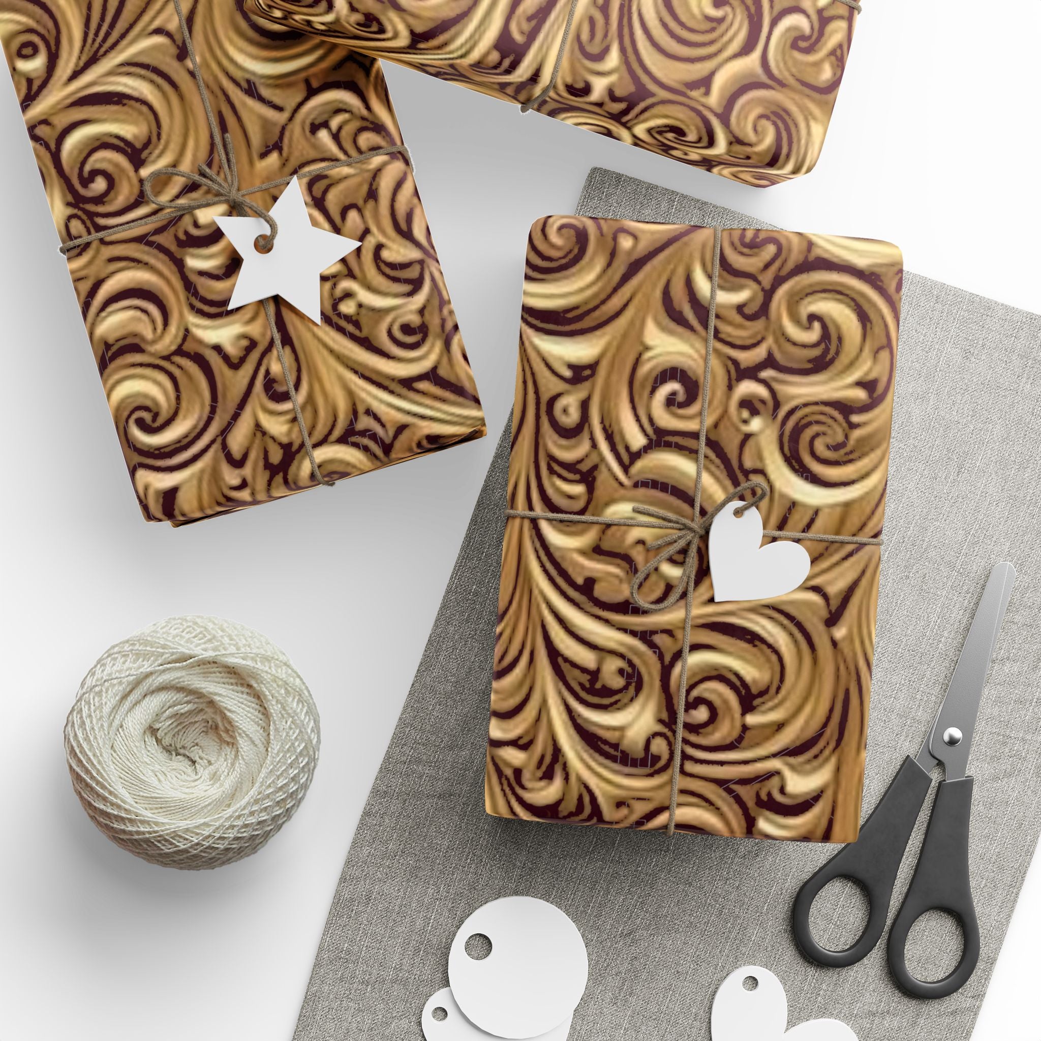 Gold Baroque Wrapping Paper – Elegant Vintage Scroll Gift Wrap