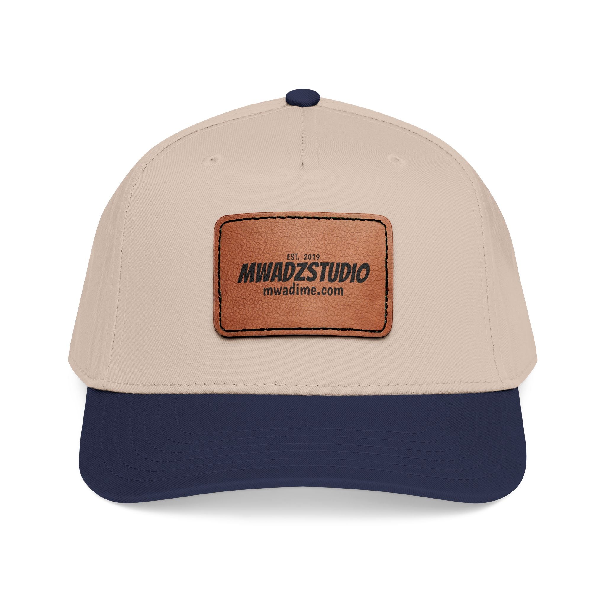Leather Patch Baseball Cap — Mid Profile Trucker Hat with Rectangular Leather Logo