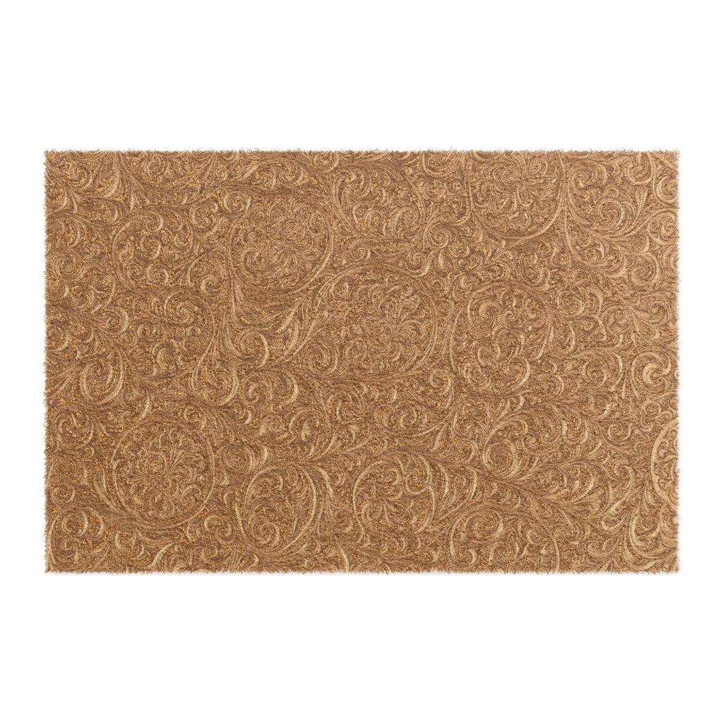 Floral Coir Scrollwork Doormat — Durable Natural-Fiber Welcome Mat