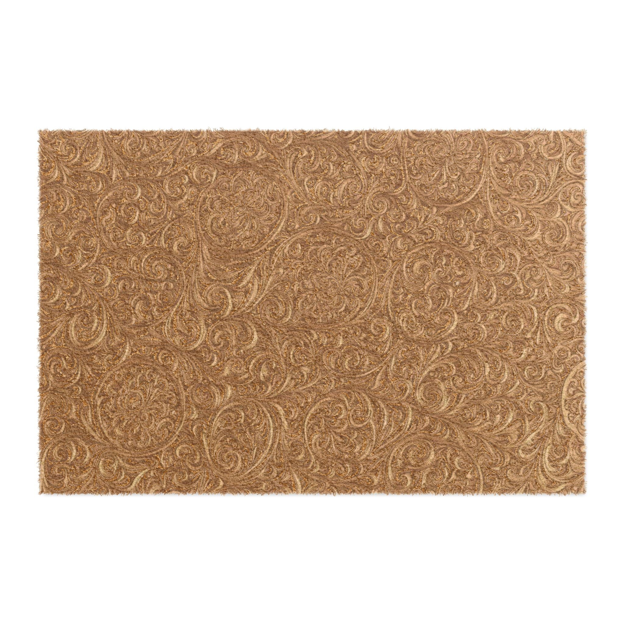 Floral Coir Scrollwork Doormat — Durable Natural-Fiber Welcome Mat