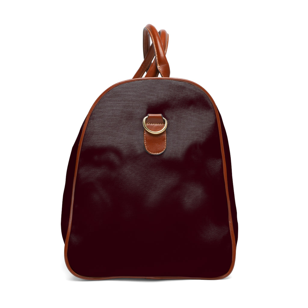 Burgundy Travel Duffel Bag – Waterproof Weekender with Leather Handles (Mwadime Logo)