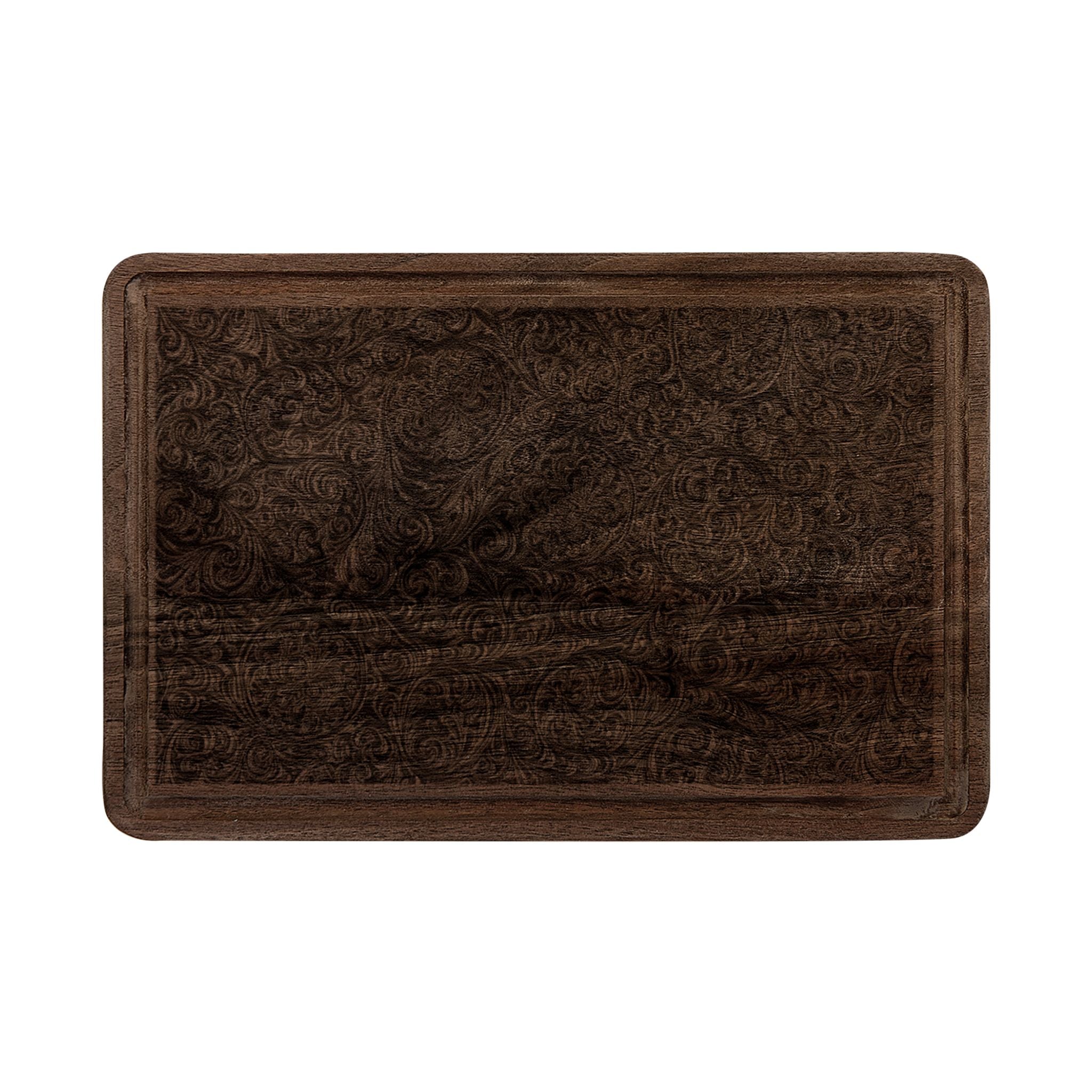 Engraved Floral Scroll Wooden Cutting Board — Decorative Serving & Charcuterie Board