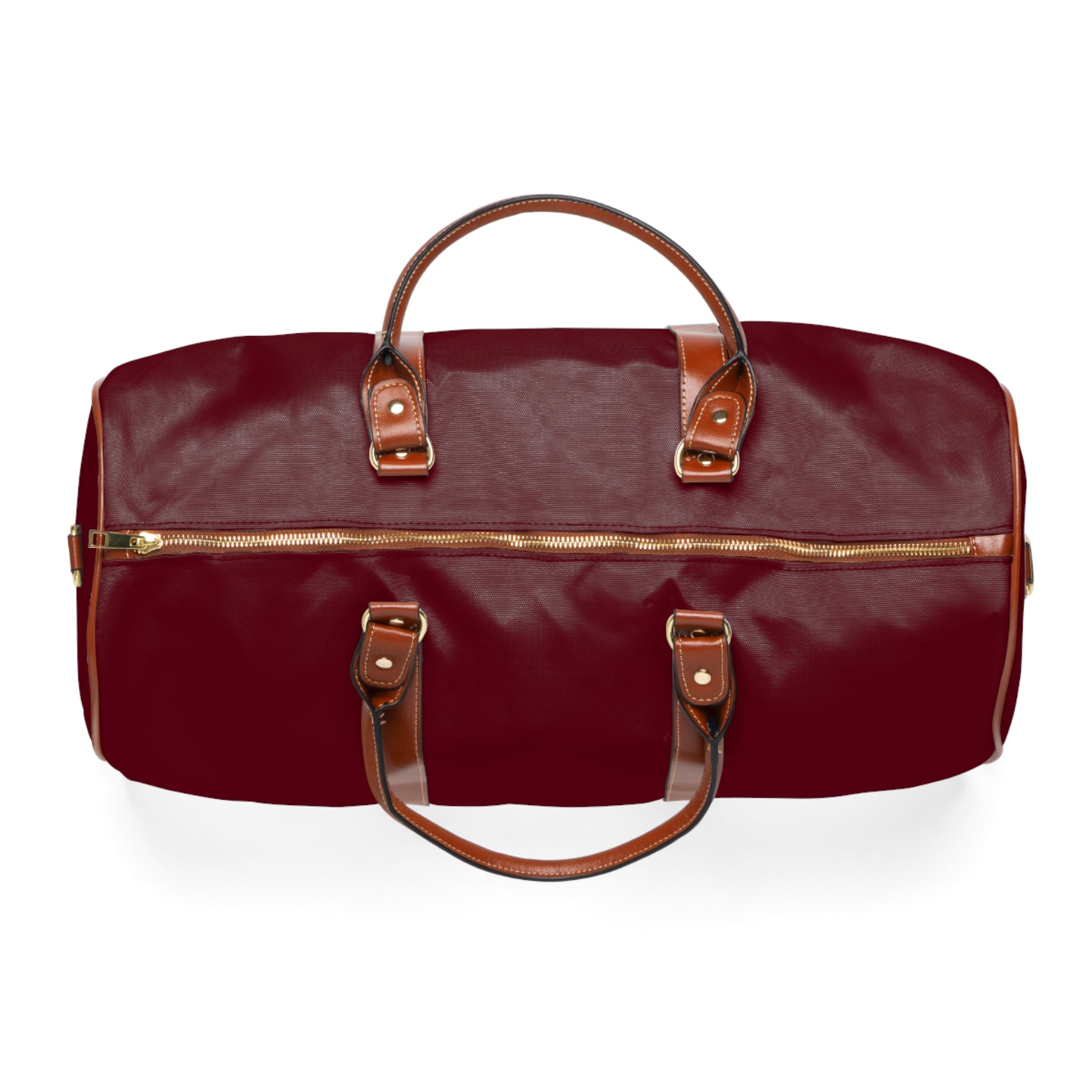 Waterproof Travel Bag — Burgundy Weekender Duffle with Leather Trim