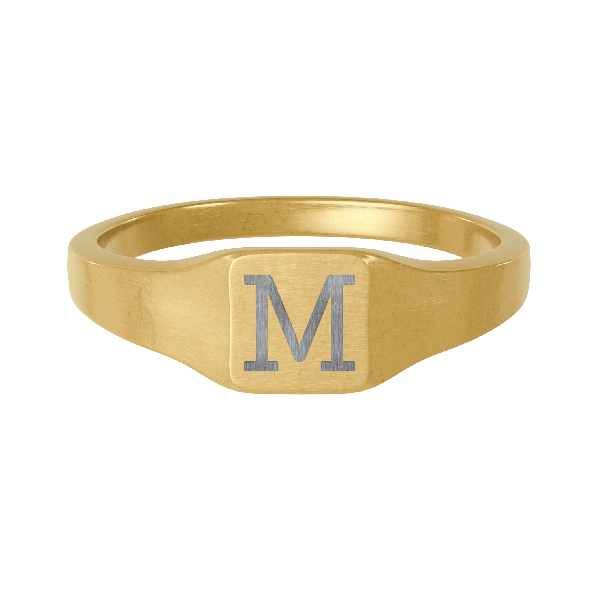 Gold Stainless Steel Square Signet Ring — Engraved Initial ‘M’