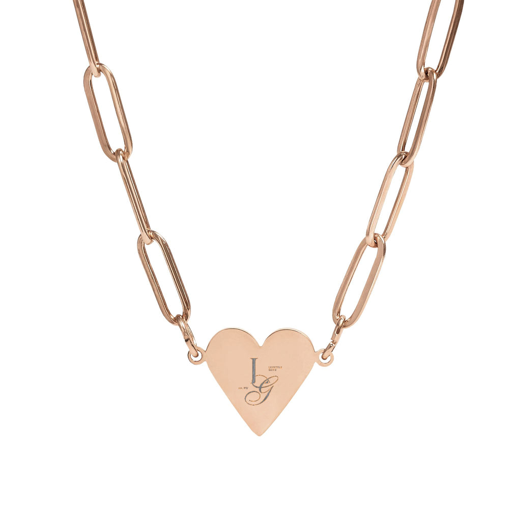 Heart Paperclip Necklace — Engravable Rose Gold Heart Pendant