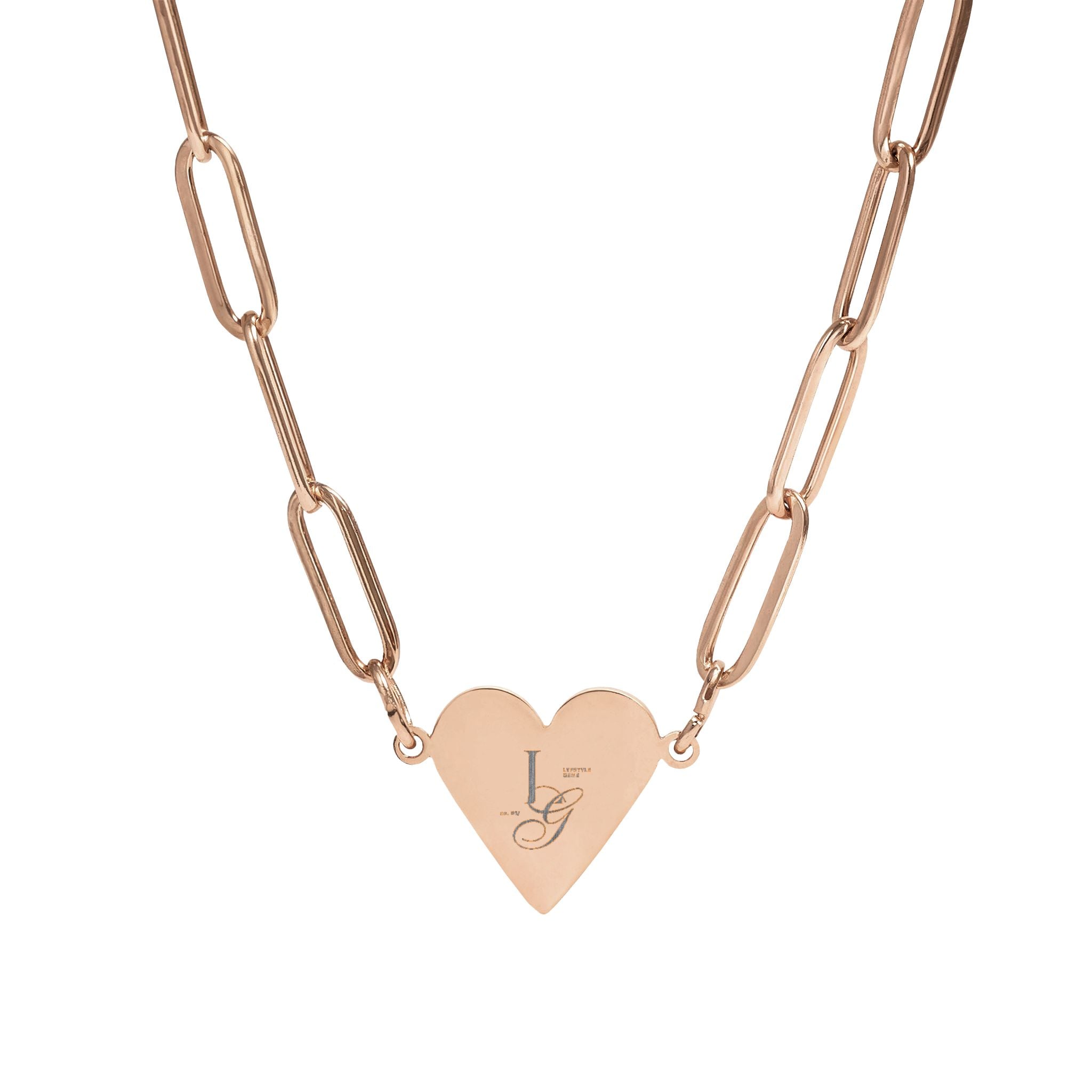 Heart Paperclip Necklace — Engravable Rose Gold Heart Pendant