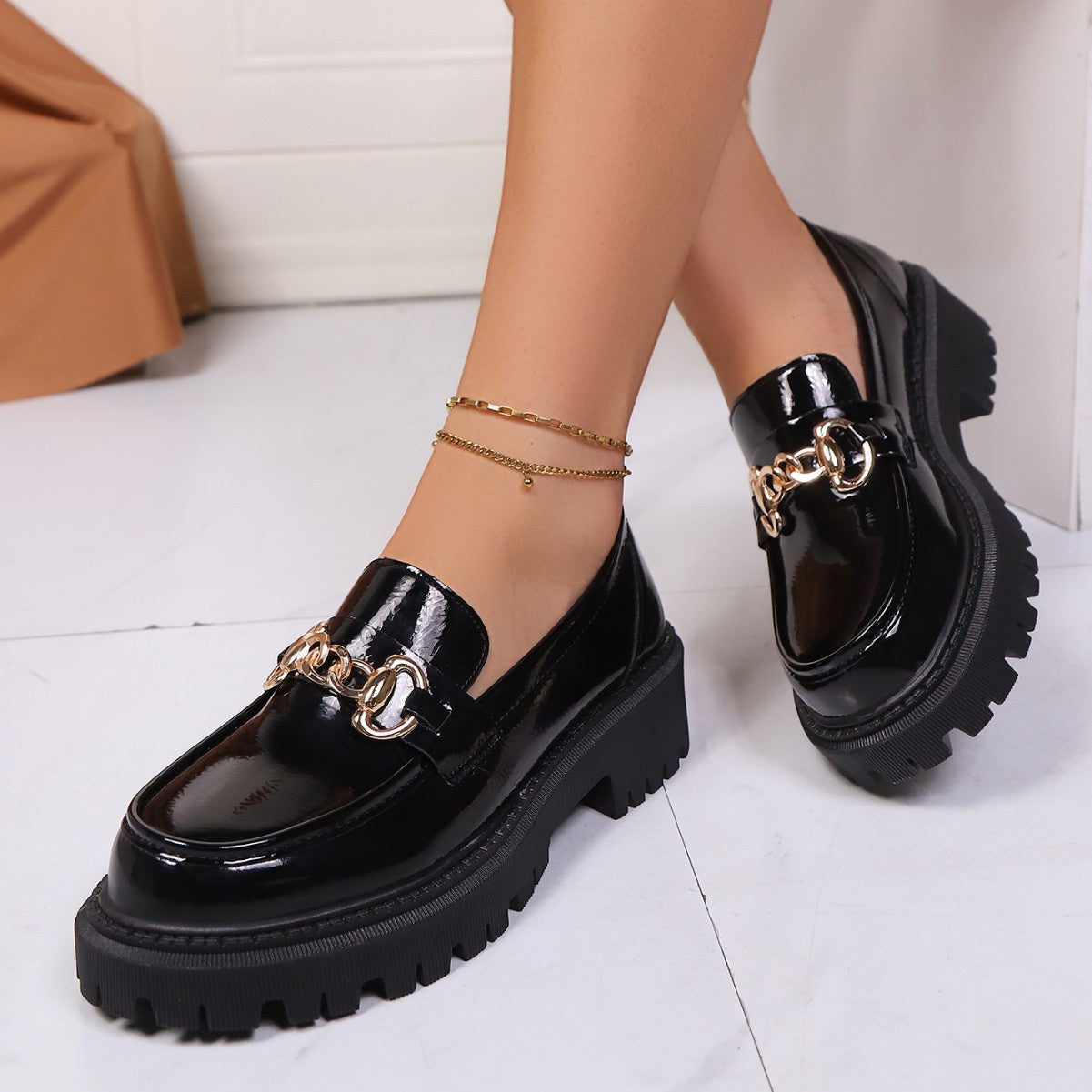 Leather Shoes Thick Sole Slip-On