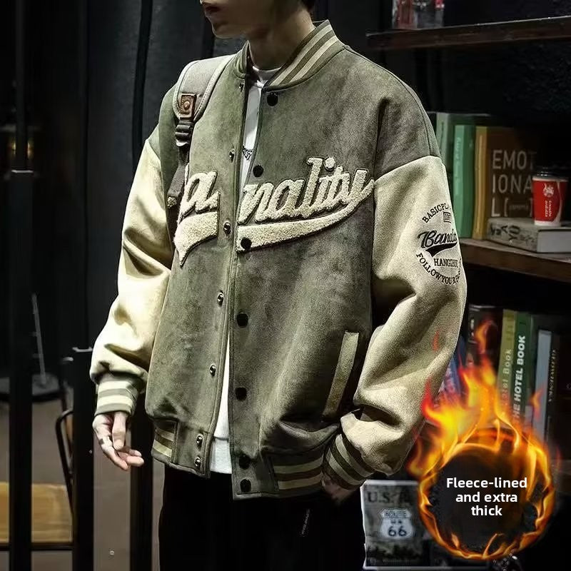 Leather suede baseball jersey