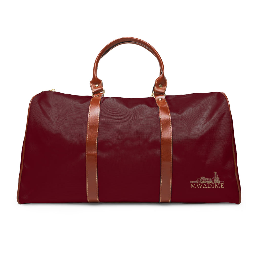 Waterproof Travel Bag — Burgundy Weekender Duffle with Leather Trim