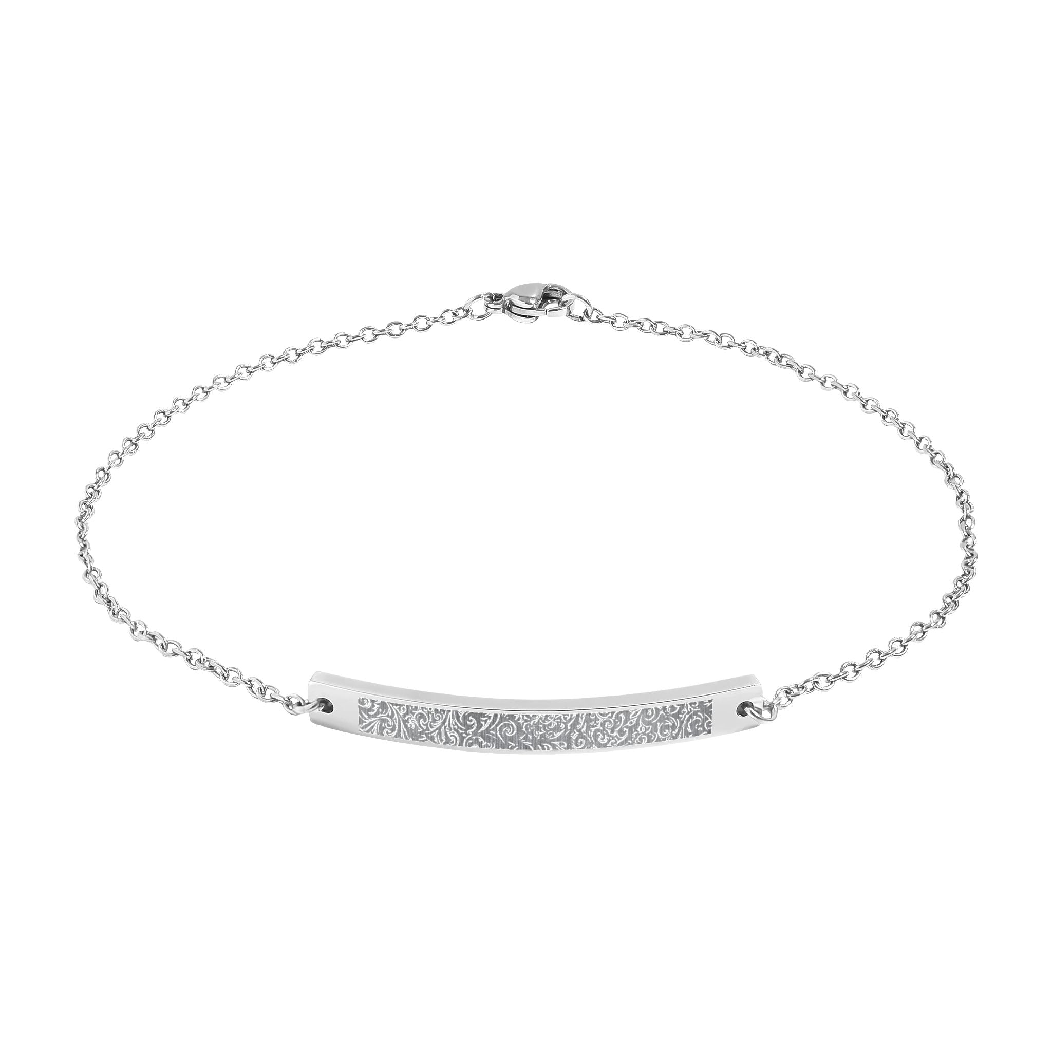 Vintage Floral Engraved Curved Bar Anklet —  Minimalist Gold or Rose Gold Anklet