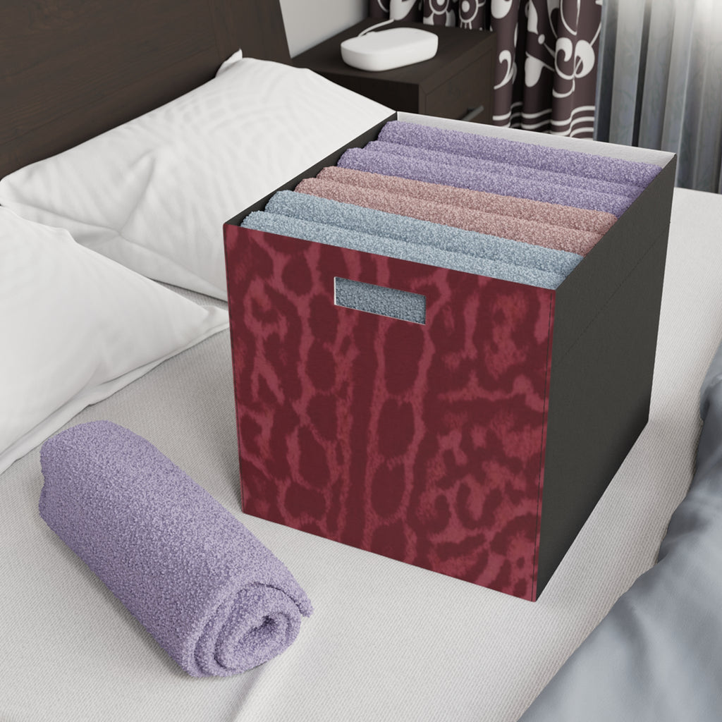 Felt Storage Box — Burgundy Leopard Print Cube Organizer