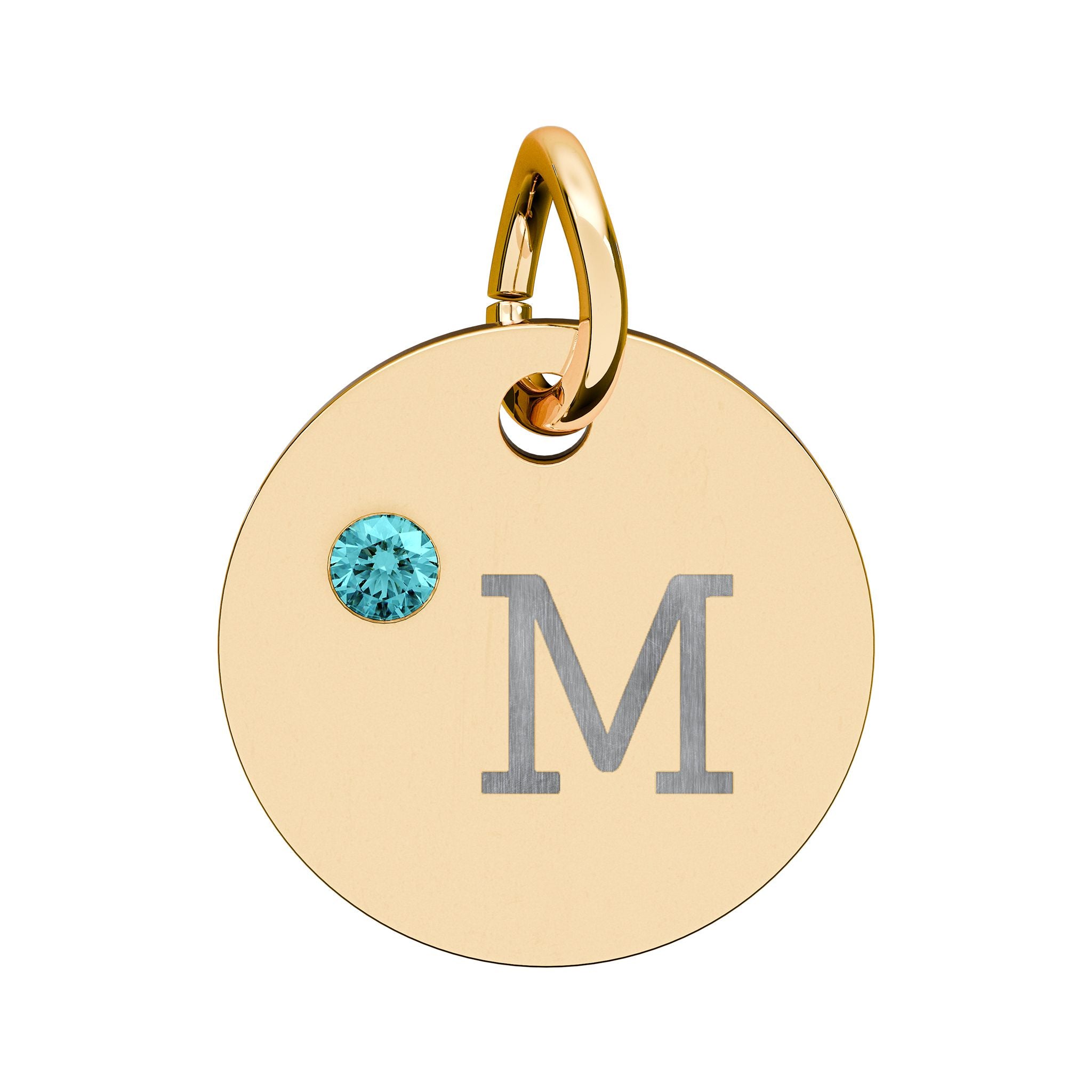 Engraved Birthstone Circle Charm — "M" Pendant